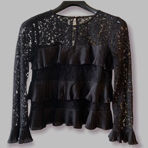 Jcrew Lace Top with Pleats - Black